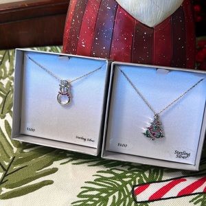 Christmas necklaces. Sterling silver. Lab-created gemstones. NWT